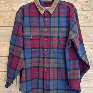 VTG Pendleton Shirt Mens Blue Red Plaid Flannel Virgin Wool XL